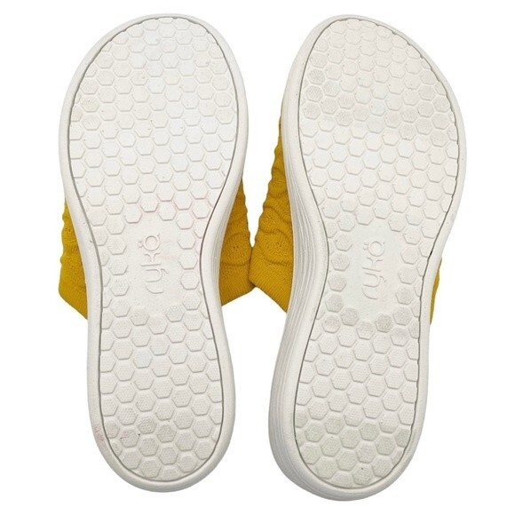 Ryka Nanette Stretch Knit Slide Demi-Wedge Slip-On Sandal Yellow White Size 9.5 - Picture 14 of 15